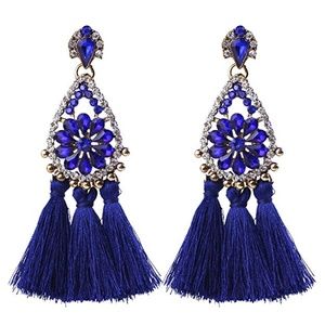 Royal Blue Tassel Drop Earrings